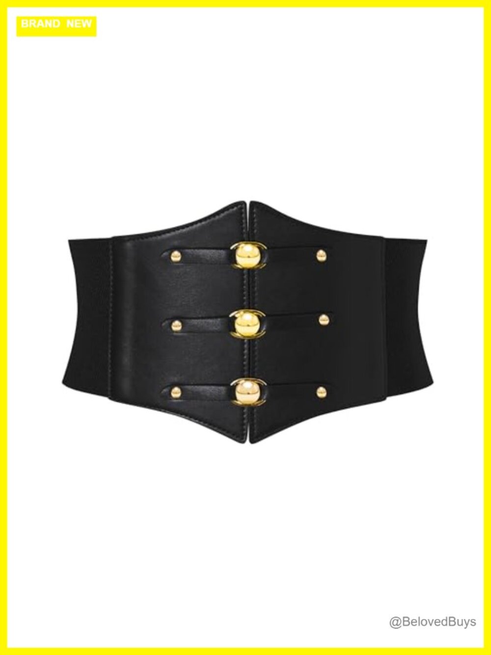 Women Corset Waist Belt Wide Stretchy Faux Leather with Silver Rivet Cosplay